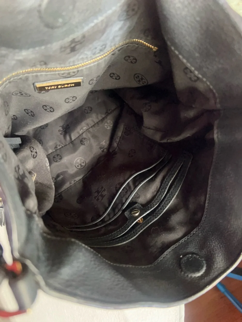 Tory Burch Black Pebbled Leather Hobo with Gold Logo